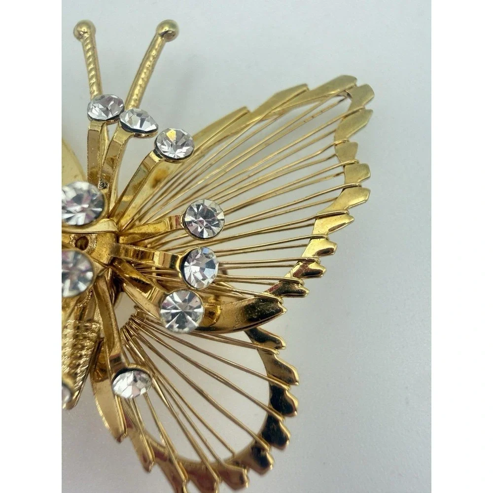 Monet Spinneret Butterfly Brooch 1961 Menagerie Rhinestone Gold Tone Pin‎ 1.75